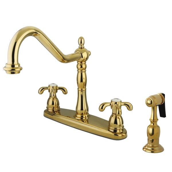 French Country Centerset Kitchen Faucet, Polished Brass